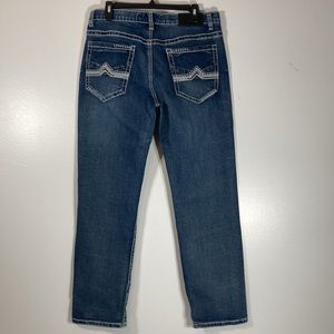 True Luck Mens Straight Leg Denim Blue Jeans Size 34x32 Thick Stitch